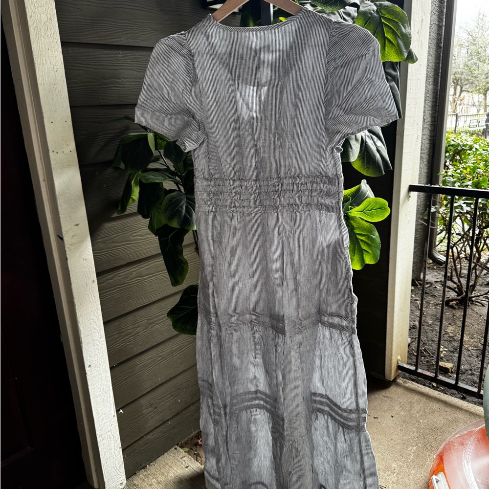 EUC Quince size xs Blue and White Striped Linen Maxi Dress - Picture 3 of 10